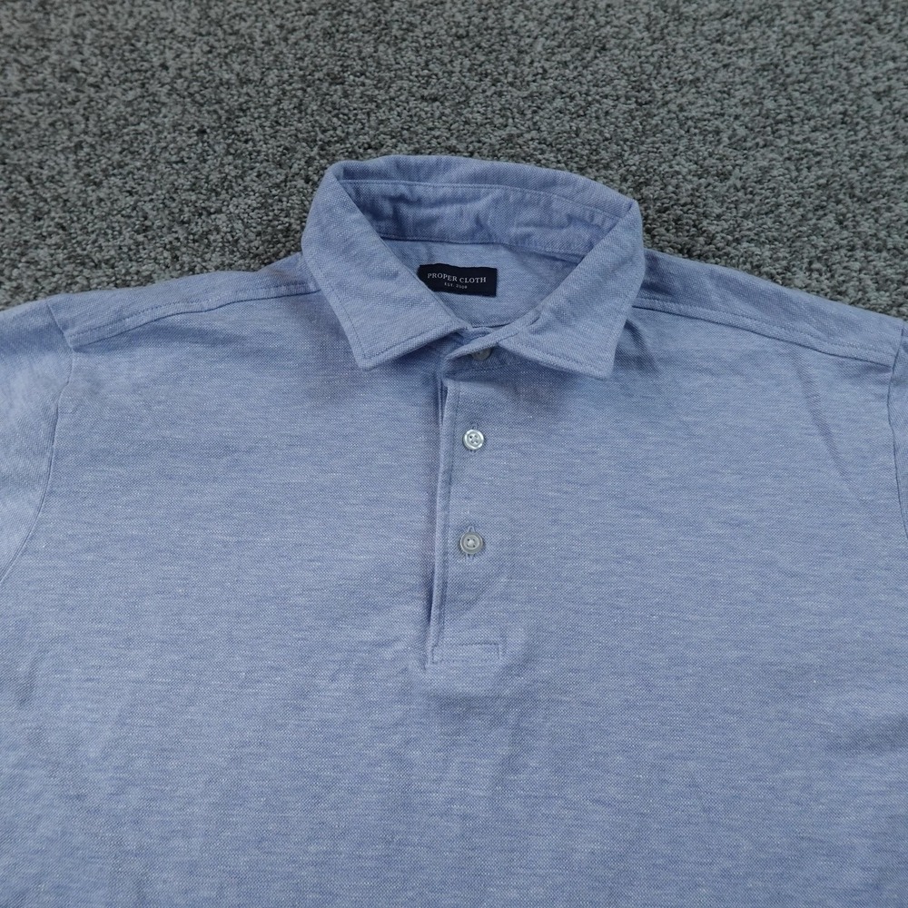 Proper Cloth Polo Shirt Mens M Blue Knit Pique Linen Slim Fit Performance Golf